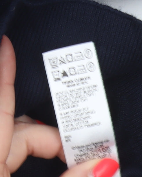 Marks and Spencer Men Blue M Regular Pure Cotton Crew Neck Jumper