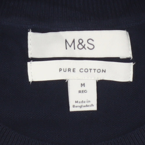Marks and Spencer Men Blue M Regular Pure Cotton Crew Neck Jumper