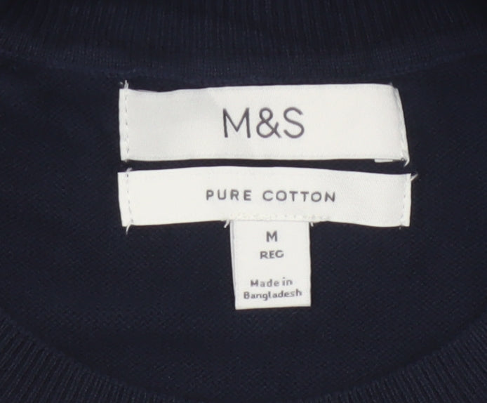 Marks and Spencer Men Blue M Regular Pure Cotton Crew Neck Jumper