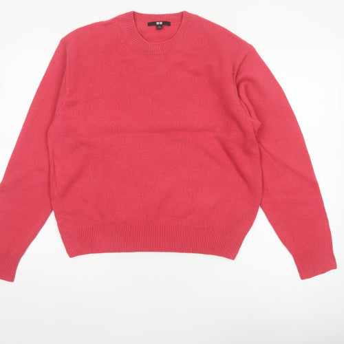 UNIQLO Women Pink S 100% Wool Crew Neck Raglan Pullover Jumper