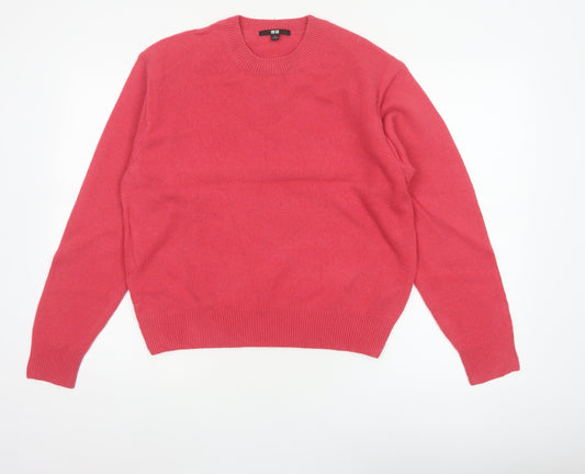 UNIQLO Women Pink S 100% Wool Crew Neck Raglan Pullover Jumper
