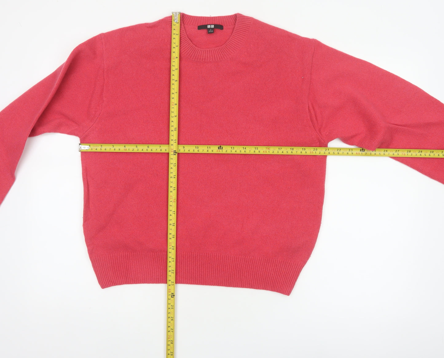 UNIQLO Women Pink S 100% Wool Crew Neck Raglan Pullover Jumper