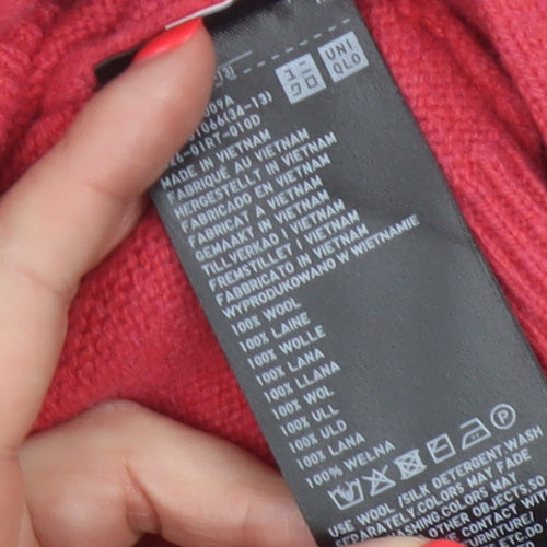 UNIQLO Women Pink S 100% Wool Crew Neck Raglan Pullover Jumper