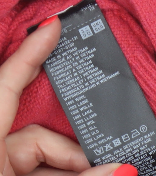 UNIQLO Women Pink S 100% Wool Crew Neck Raglan Pullover Jumper