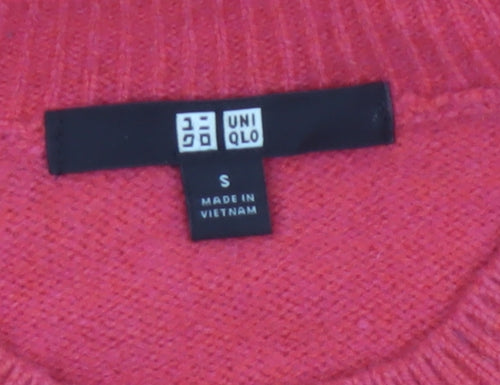 UNIQLO Women Pink S 100% Wool Crew Neck Raglan Pullover Jumper