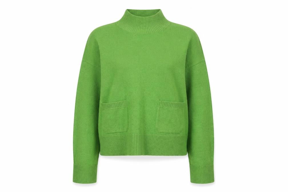 Front view of Marks & Spencer Women Green M Mock Neck Pocket Knit jumper