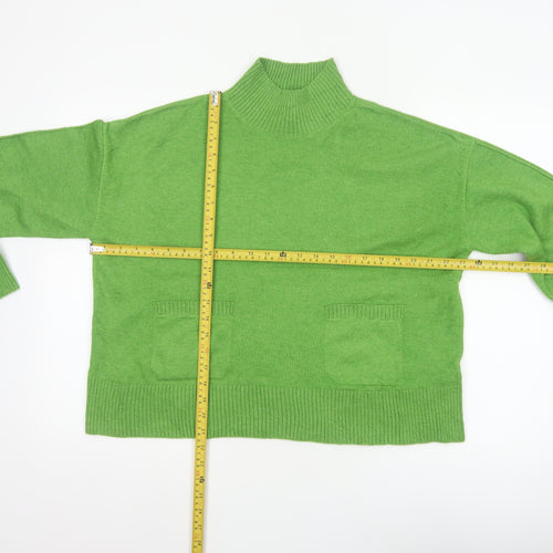 Marks & Spencer Women Green M Mock Neck Pocket Knit Pullover Jumper