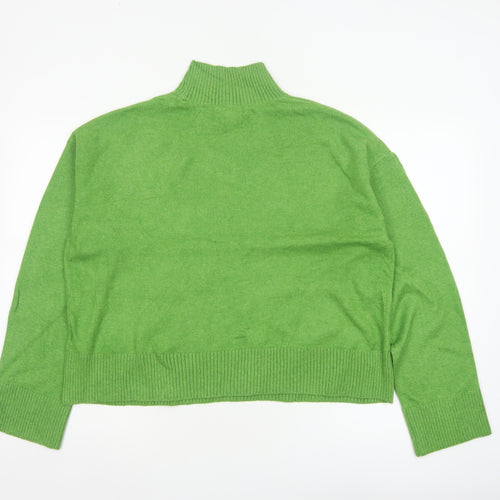 Marks & Spencer Women Green M Mock Neck Pocket Knit Pullover Jumper