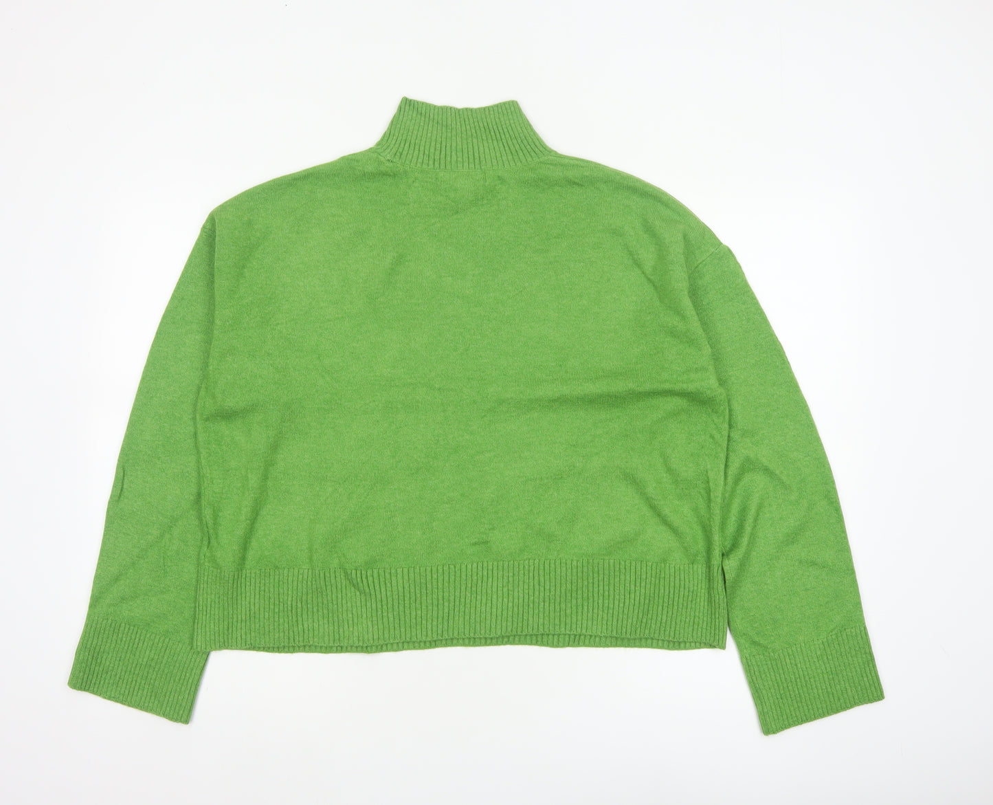 Marks & Spencer Women Green M Mock Neck Pocket Knit Pullover Jumper