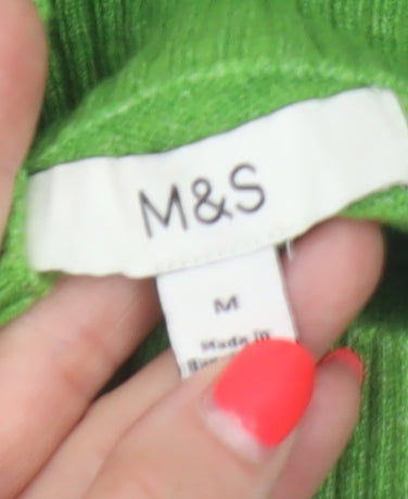 Marks & Spencer Women Green M Mock Neck Pocket Knit Pullover Jumper