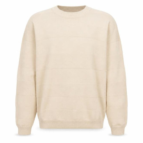 Pull&Bear Men Beige M Cotton Crew Neck Striped Knit Pullover Jumper