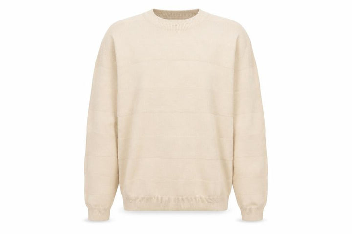 Pull&Bear Men Beige M Cotton Crew Neck Striped Knit Pullover Jumper
