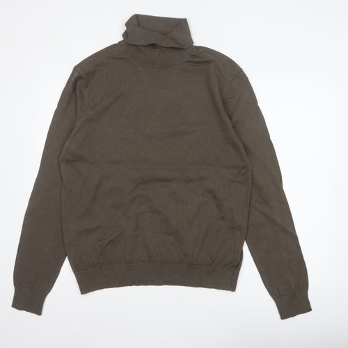 Marks & Spencer Men Brown L Roll Neck Cotton Blend Knit Jumper