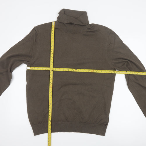 Marks & Spencer Men Brown L Roll Neck Cotton Blend Knit Jumper