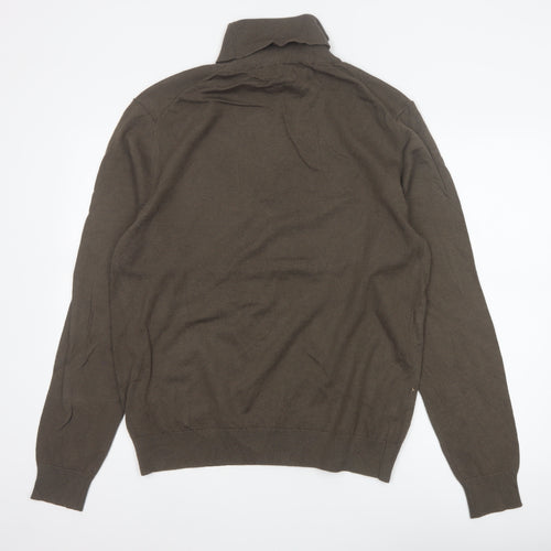 Marks & Spencer Men Brown L Roll Neck Cotton Blend Knit Jumper
