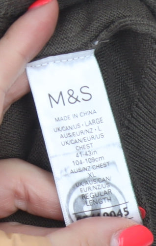 Marks & Spencer Men Brown L Roll Neck Cotton Blend Knit Jumper