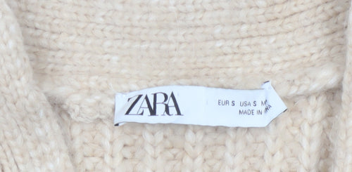 Zara Women Beige S Chunky Knit V-Neck Button Cardigan Alpaca Blend
