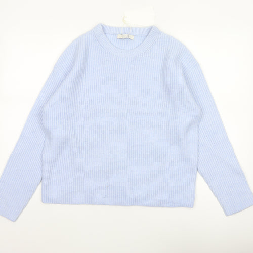 Marks and Spencer Women Blue UK 12 Rib Knit Crew Neck Pullover Jumper