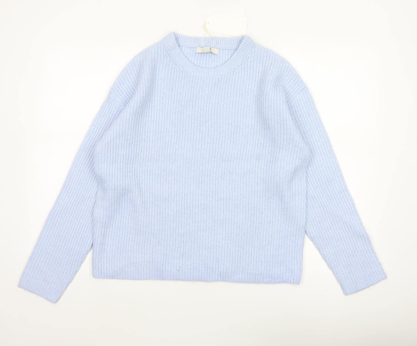 Marks and Spencer Women Blue UK 12 Rib Knit Crew Neck Pullover Jumper