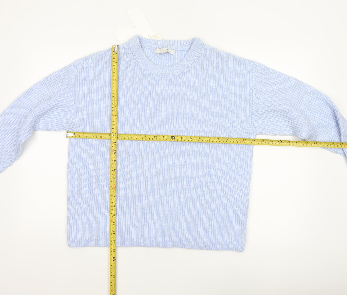 Marks and Spencer Women Blue UK 12 Rib Knit Crew Neck Pullover Jumper