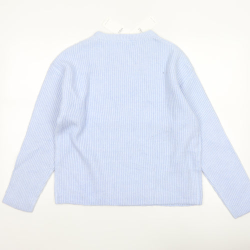 Marks and Spencer Women Blue UK 12 Rib Knit Crew Neck Pullover Jumper