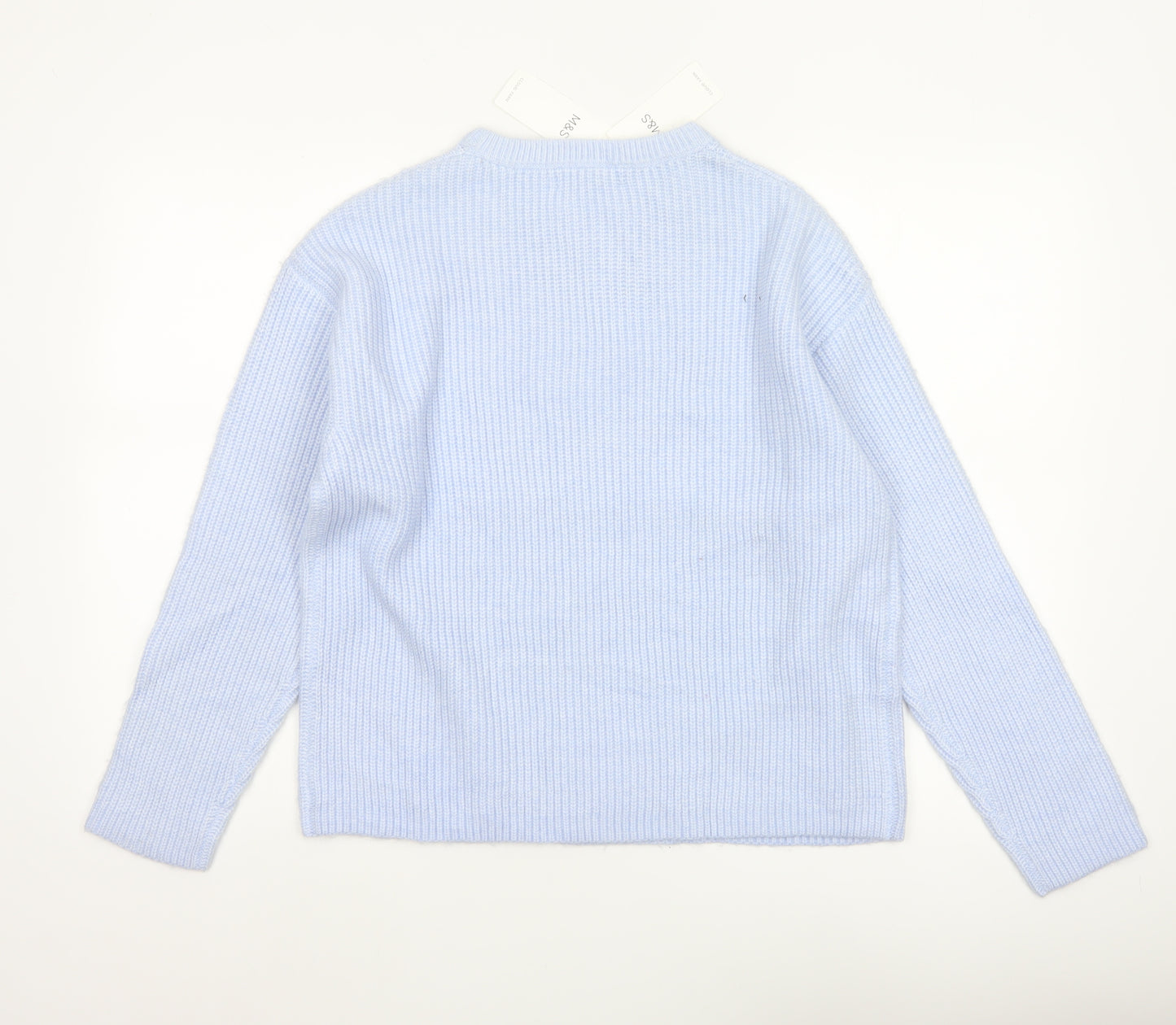 Marks and Spencer Women Blue UK 12 Rib Knit Crew Neck Pullover Jumper