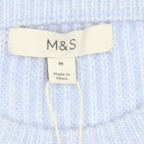 Marks and Spencer Women Blue UK 12 Rib Knit Crew Neck Pullover Jumper