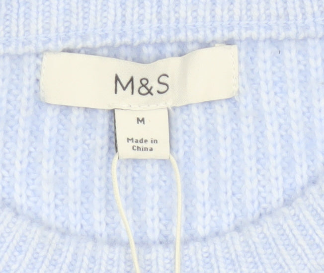 Marks and Spencer Women Blue UK 12 Rib Knit Crew Neck Pullover Jumper