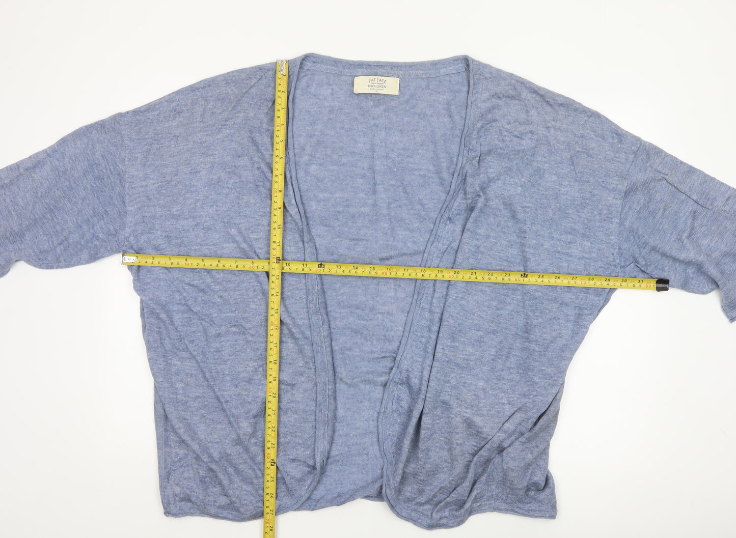 Fat Face Women’s Blue Size 20 Linen Open 3/4 Sleeve Cardigan