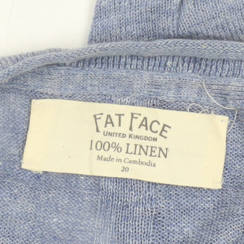 Fat Face Women’s Blue Size 20 Linen Open 3/4 Sleeve Cardigan