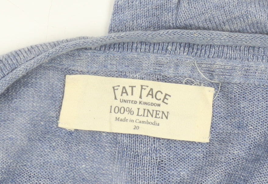 Fat Face Women’s Blue Size 20 Linen Open 3/4 Sleeve Cardigan