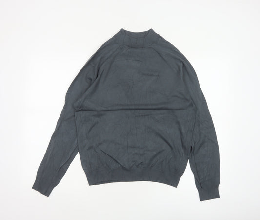 Zara Women Grey S Mock Neck Fine Knit Raglan Sleeve Pullover Jumper