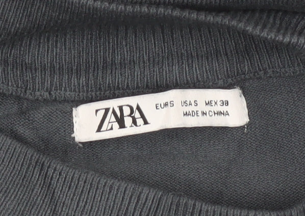 Zara Women Grey S Mock Neck Fine Knit Raglan Sleeve Pullover Jumper