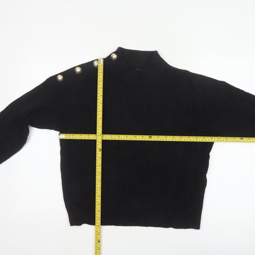 Mango Women Black UK 12 Cable-Knit High Neck Button Pullover Jumper