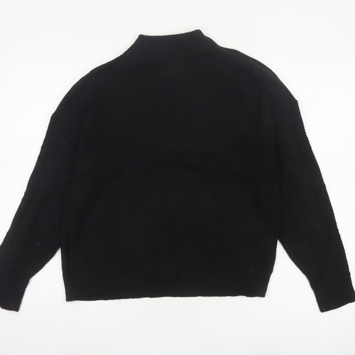 Mango Women Black UK 12 Cable-Knit High Neck Button Pullover Jumper
