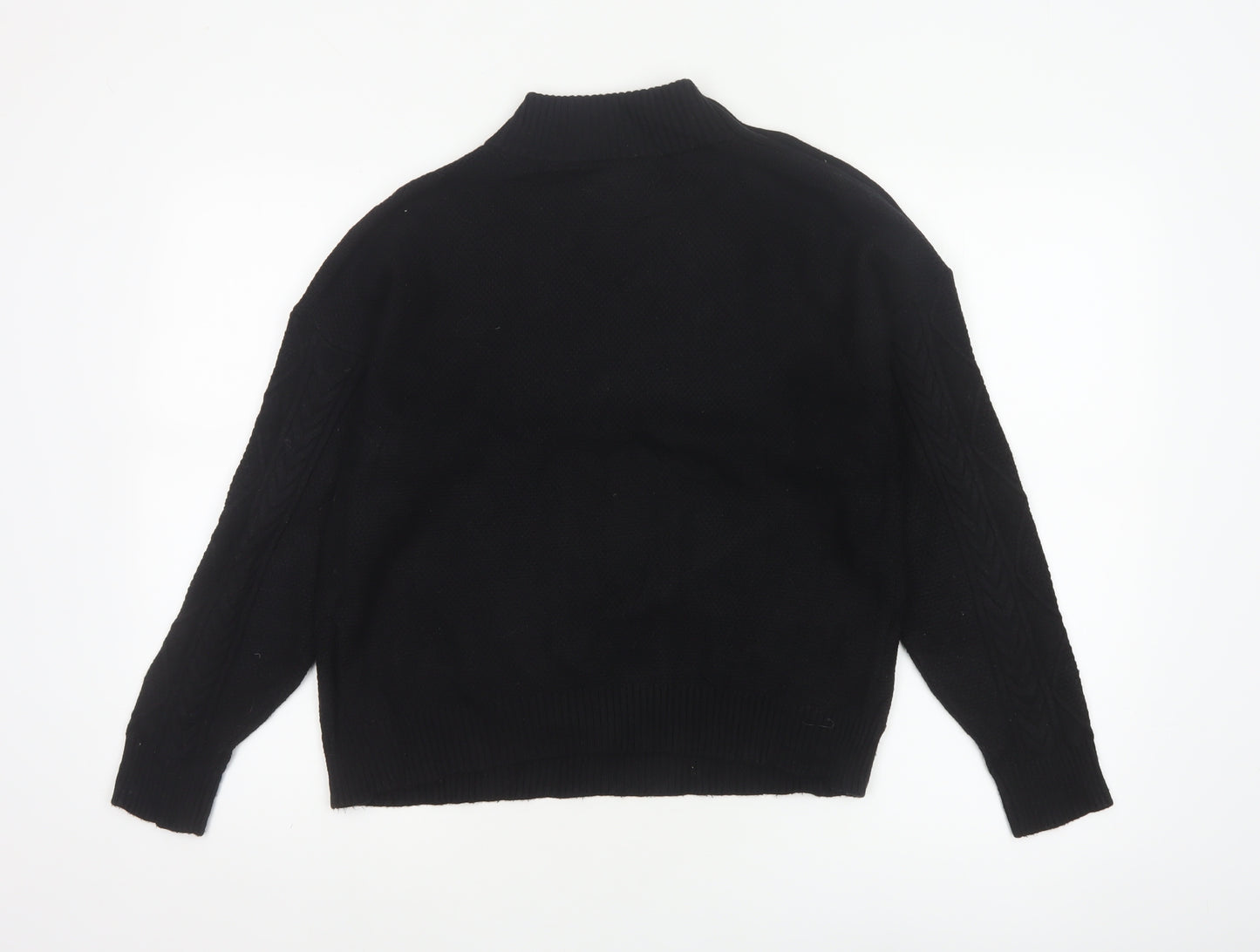 Mango Women Black UK 12 Cable-Knit High Neck Button Pullover Jumper