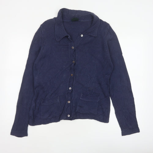 Laura Ashley Women Blue L Cable Knit Collared Button Cardigan