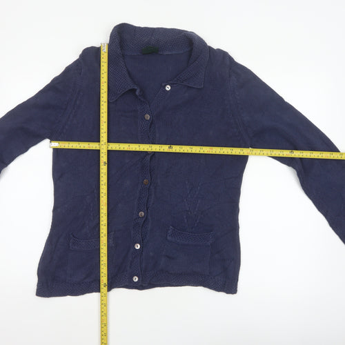 Laura Ashley Women Blue L Cable Knit Collared Button Cardigan