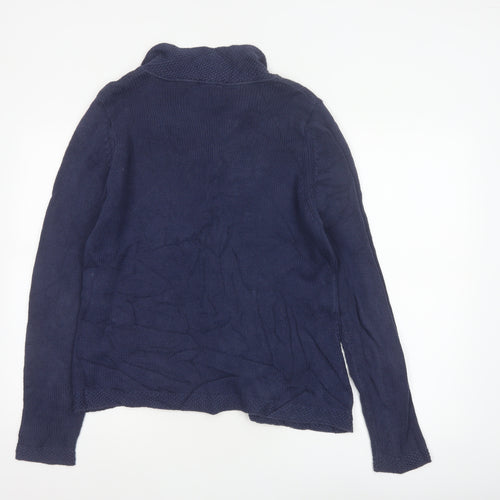 Laura Ashley Women Blue L Cable Knit Collared Button Cardigan