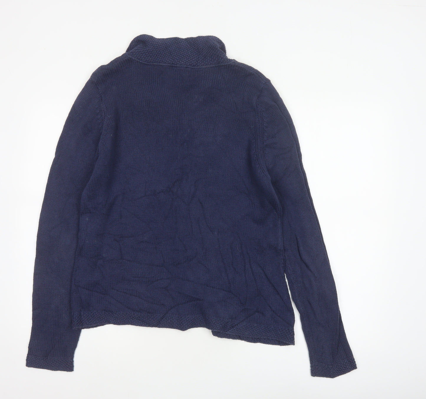 Laura Ashley Women Blue L Cable Knit Collared Button Cardigan