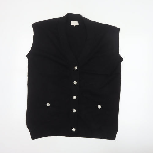 Mint Women Black XL Sleeveless V-Neck Knit Jewel Button Cardigan Vest