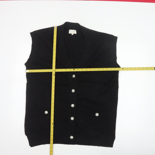 Mint Women Black XL Sleeveless V-Neck Knit Jewel Button Cardigan Vest