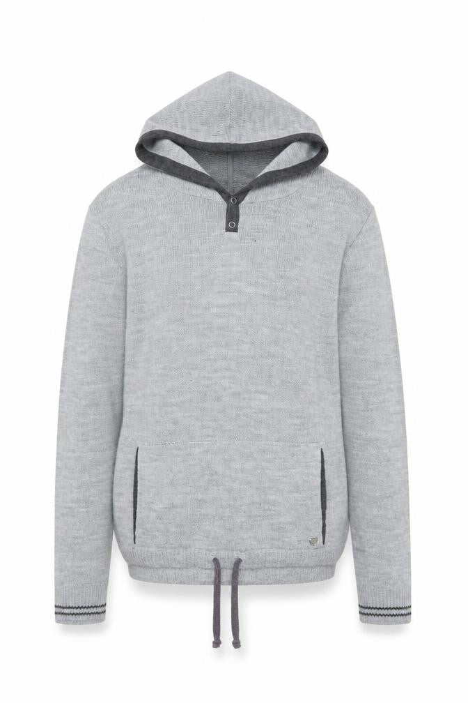 Rover Island Men's Grey S Hooded Henley Jumper Acrylic Knit Pockets