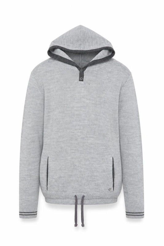 Rover Island Men's Grey S Hooded Henley Jumper Acrylic Knit Pockets