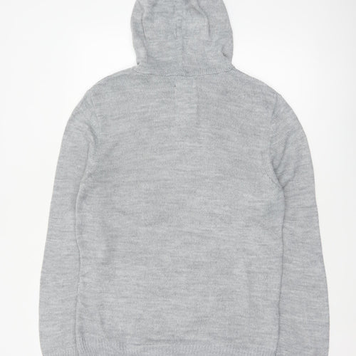 Rover Island Men's Grey S Hooded Henley Jumper Acrylic Knit Pockets