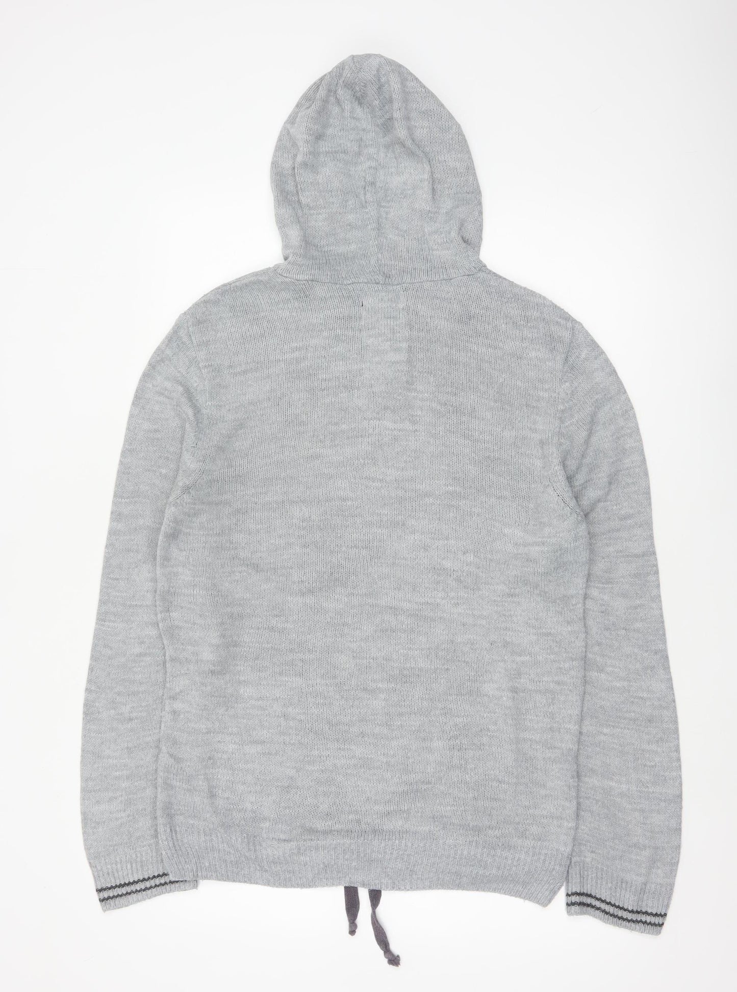 Rover Island Men's Grey S Hooded Henley Jumper Acrylic Knit Pockets
