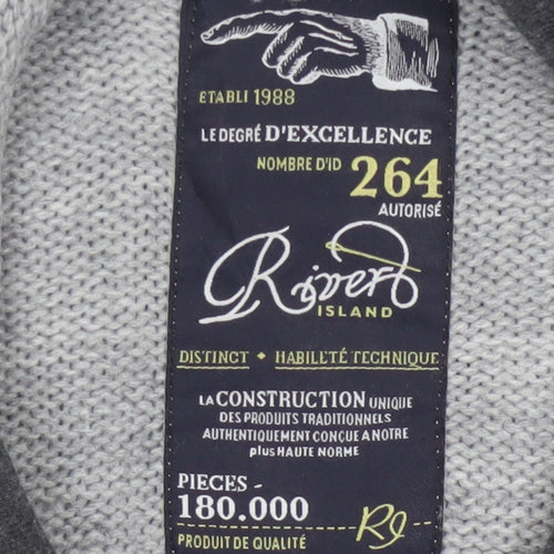 Rover Island Men's Grey S Hooded Henley Jumper Acrylic Knit Pockets