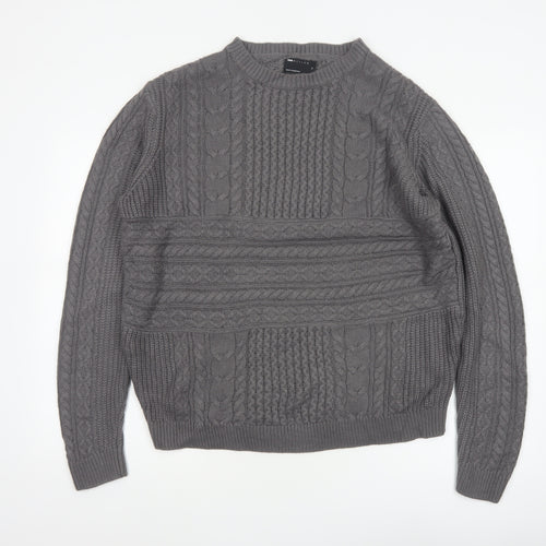 ASOS Design Men's Grey M Cable-Knit Crew Neck Pullover Jumper