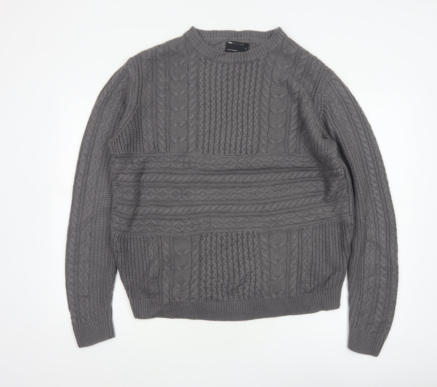 ASOS Design Men's Grey M Cable-Knit Crew Neck Pullover Jumper