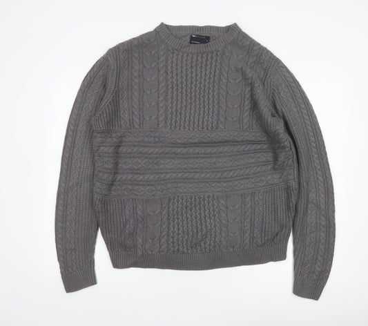 ASOS Design Men's Grey M Cable-Knit Crew Neck Pullover Jumper
